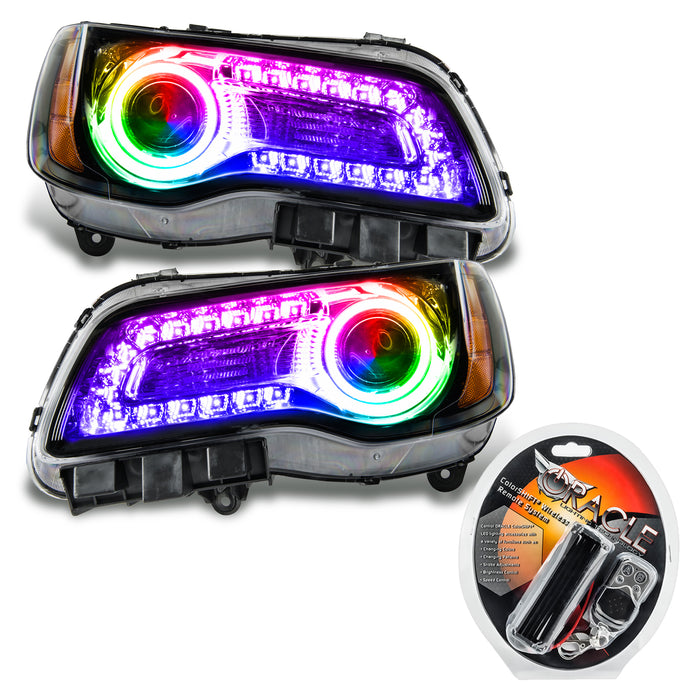 2011-2014 Chrysler 300C NON HID Pre-Assembled Headlights - Black Housing - ColorSHIFT DRL with RF Controller.