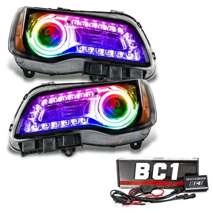 2011-2014 Chrysler 300C NON HID Pre-Assembled Headlights - Black Housing - ColorSHIFT DRL with BC1 Controller.