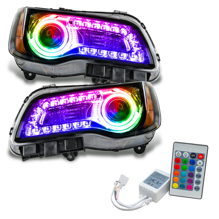 2011-2014 Chrysler 300C NON HID Pre-Assembled Headlights - Black Housing - ColorSHIFT DRL with Simple Controller.