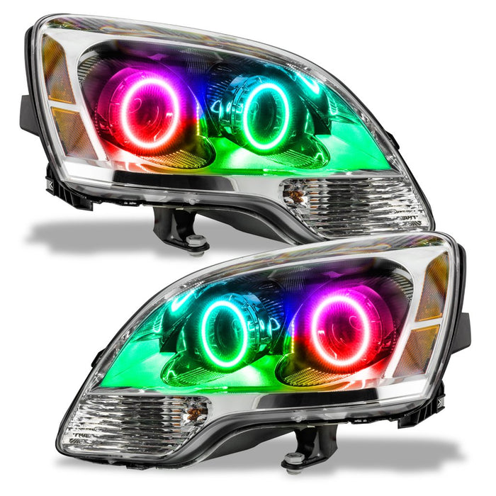 GMC Acadia headlights with ColorSHIFT LED halo rings.
