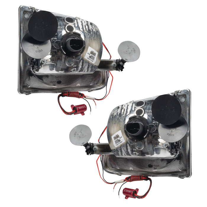 Rear view of 1997-2003 Ford F-150/F-250 Super Duty Pre-Assembled Halo Headlights - Chrome Housing