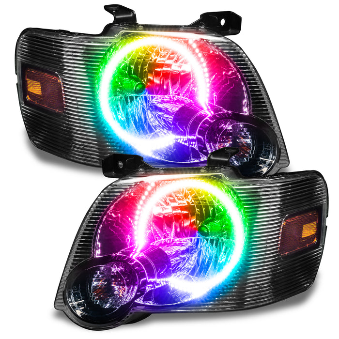 Ford Explorer Sport Trac headlights with rainbow halo rings.