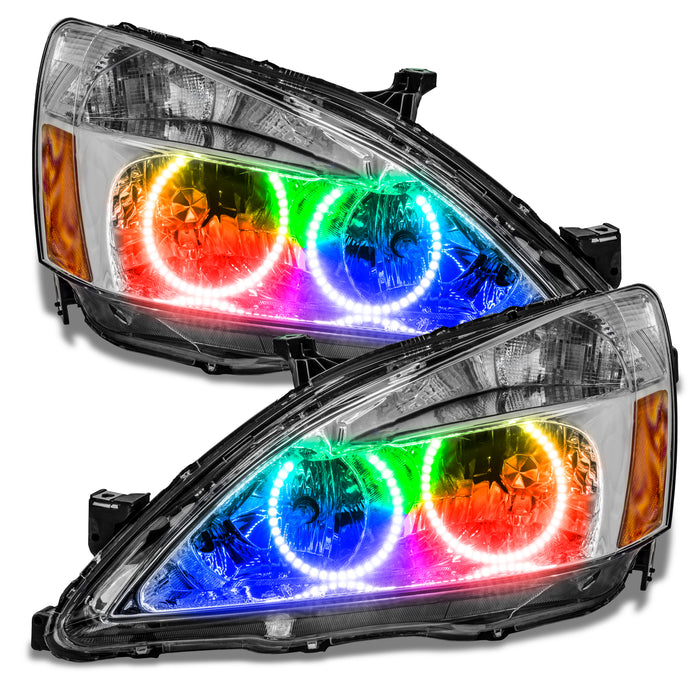 2003-2007 Honda Accord Coupe/Sedan Pre-Assembled Halo Headlights with rainbow halos.