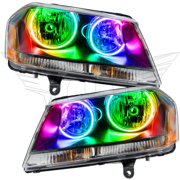 2008-2013 Dodge Avenger RT Pre-Assembled Halo Headlights - Black Housing with ColorSHIFT LED halo rings.
