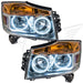 Nissan Armada headlights with white LED halo rings.