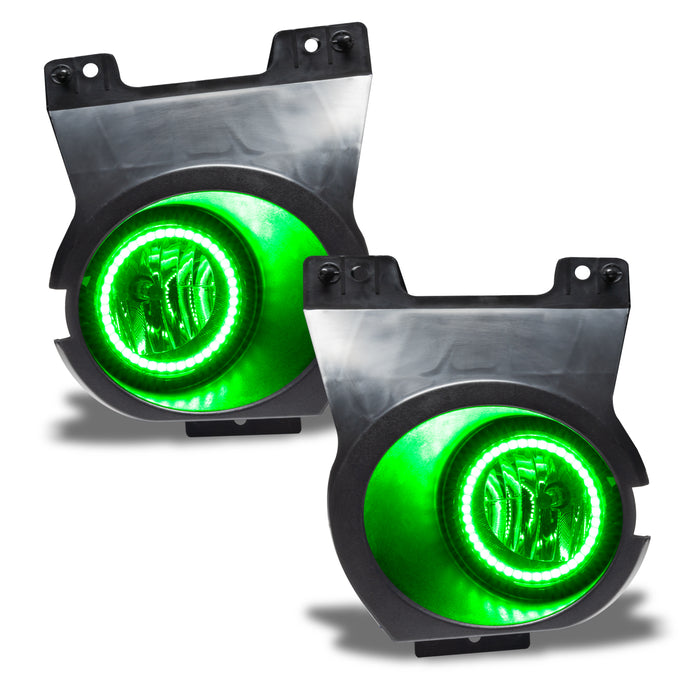 2011-2014 Ford F-150 Pre-Assembled Halo Fog Lights with green LED halo rings.