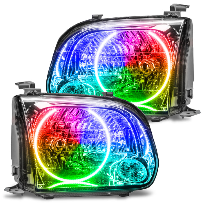 2005-2006 Toyota Tundra Double Cab Pre-Assembled Headlights with ColorSHIFT LED halo rings.