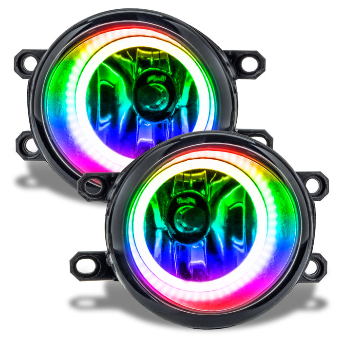 2012-2014 Toyota Prius Pre-Assembled Halo Fog Lights with rainbow halos.