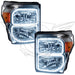 Ford Super Duty headlights with white LED halo rings.