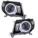 2005-2011 Toyota Tacoma Pre-Assembled Halo Headlights-Black with white LED halo rings.