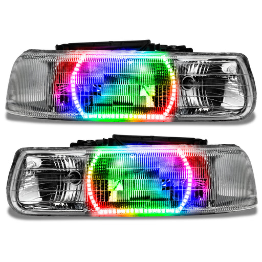 2000-2006 Chevy Tahoe Pre-Assembled Headlights with ColorSHIFT LED halo rings.