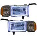 1994-2002 Dodge Ram 1500/2500/3500 Pre-Assembled Halo Headlights with white LED halos.
