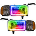 1994-2002 Dodge Ram 1500/2500/3500 Pre-Assembled Halo Headlights with ColorSHIFT LED halos.