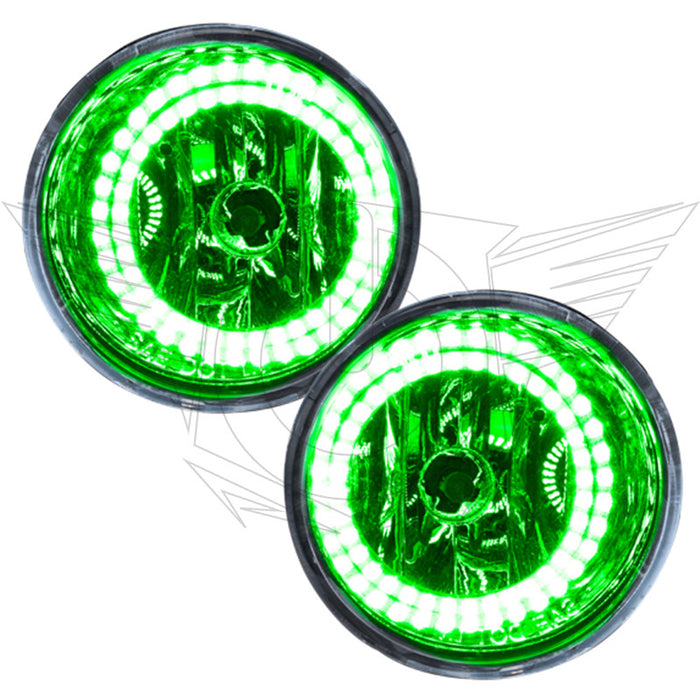 2004-2007 Nissan Armada Pre-Assembled Fog Lights with green LED halo rings.