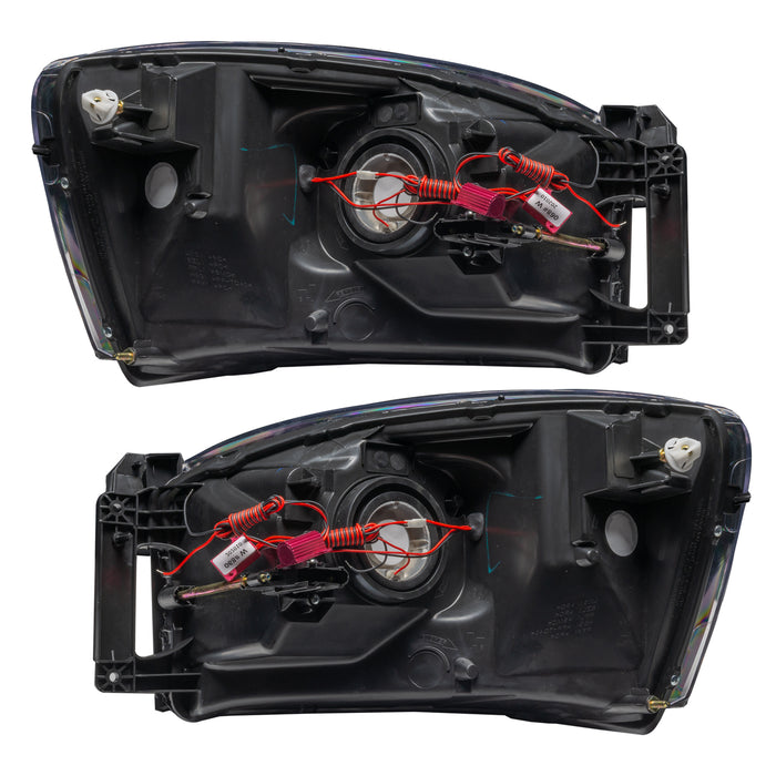 Rear view of 2007-2008 Dodge Ram Pre-Assembled Halo Headlights - Black