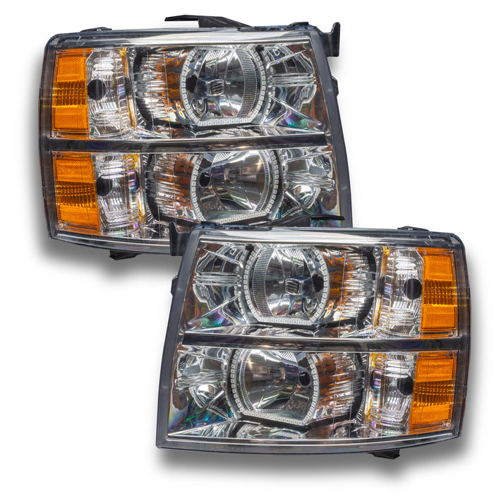 2007-2013 Chevrolet Silverado Pre-Assembled LED Square Style Halo Headlights - (Chrome Housing)