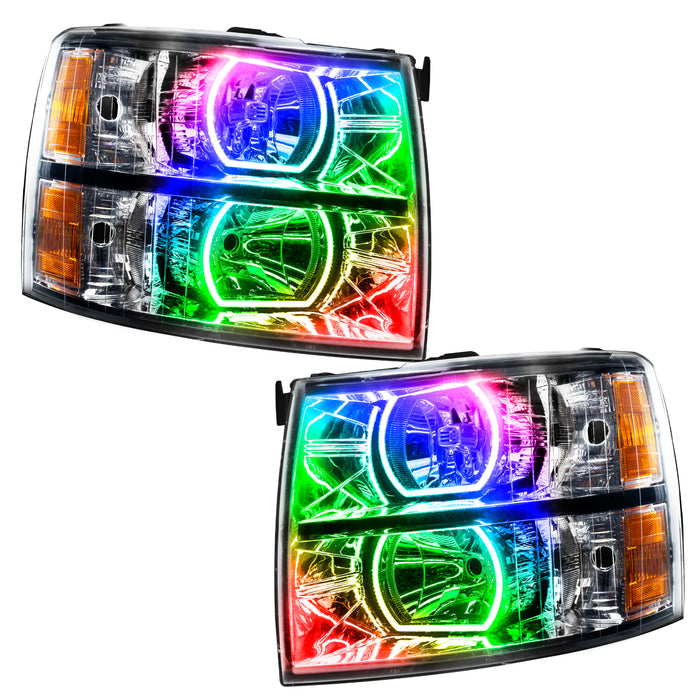 Chevrolet Silverado headlights with ColorSHIFT LED halo rings.
