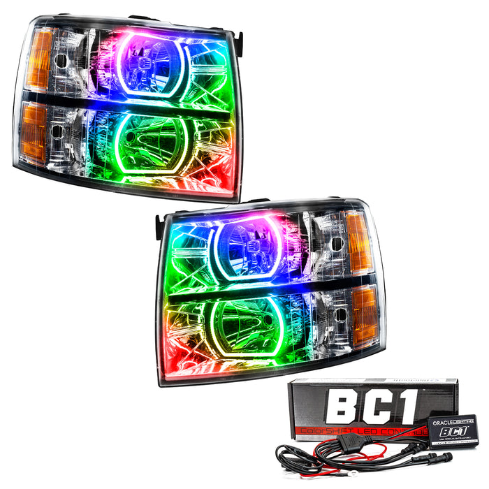 2007-2013 Chevrolet Silverado Pre-Assembled LED Square Style Halo Headlights - (Chrome Housing) with BC1 Controller.