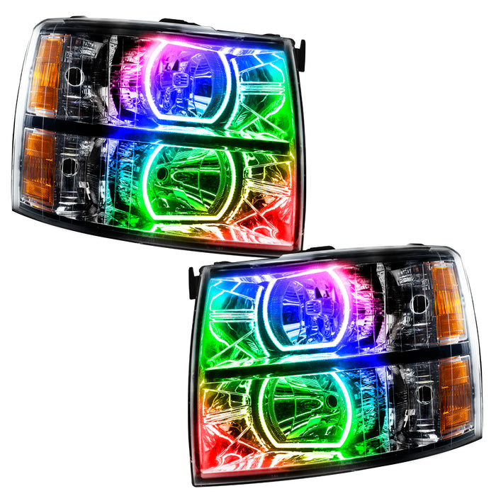 2007-2013 Chevrolet Silverado Pre-Assembled LED Square Style Halo Headlights - (Black Housing)