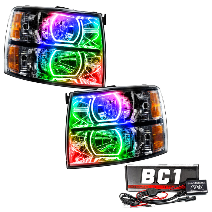 2007-2013 Chevrolet Silverado Pre-Assembled LED Square Style Halo Headlights - (Black Housing) with BC1 Controller.