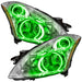 2010-2012 Nissan Altima Sedan Pre-Assembled LED Halo Headlights with green LED halo rings.