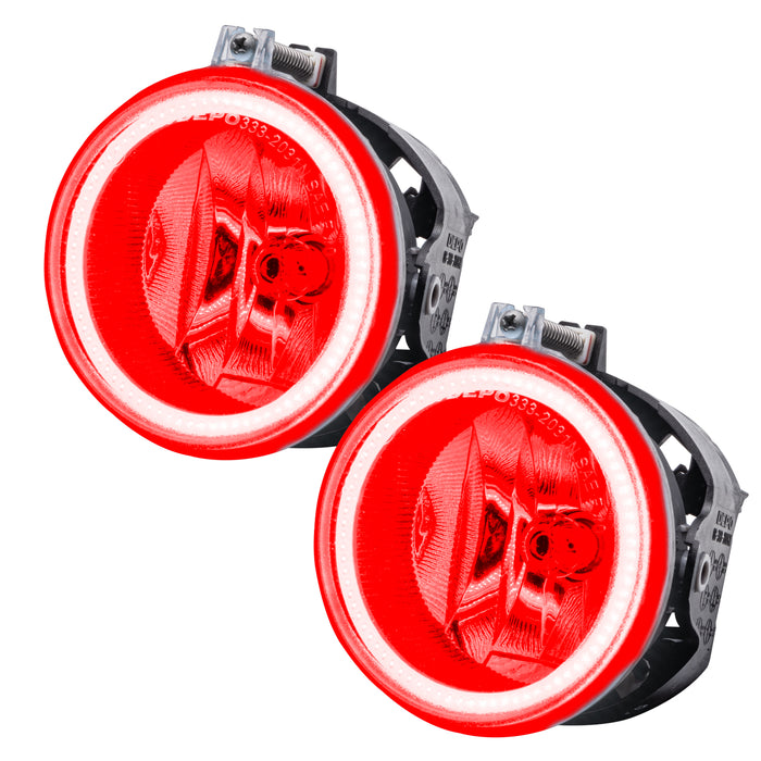2011-2016 Jeep Patriot Pre-Assembled Halo Fog Lights with red halos.
