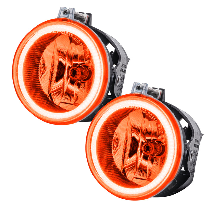 2011-2016 Jeep Patriot Pre-Assembled Halo Fog Lights with amber halos.