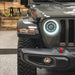Close-up of an Oculus Headlight installed on a Jeep Wrangler.