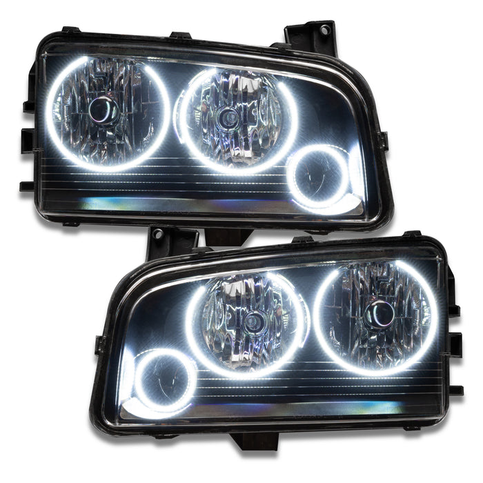 2005-2010 Dodge Charger Pre-Assembled Headlights - Non HID - Triple Halo with white halos.