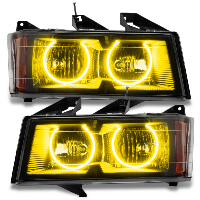 2004-2012 Chevrolet Colorado Pre-Assembled LED Halo Headlights with yellow halo rings.