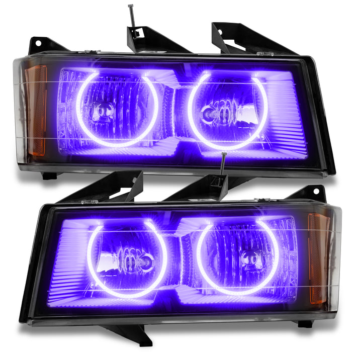 2004-2012 Chevrolet Colorado Pre-Assembled LED Halo Headlights with purple halo rings.