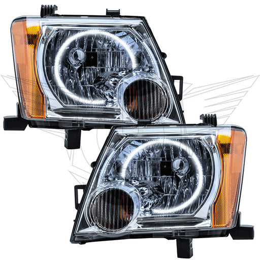 Nissan Xterra headlights with white LED halo rings.