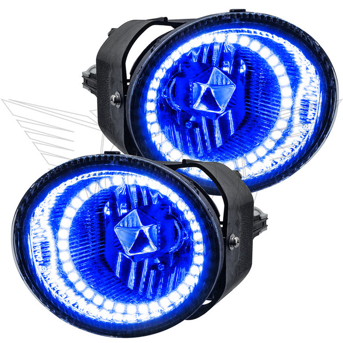 2001-2002 Nissan Frontier Pre-Assembled Fog Lights with blue LED halo rings.