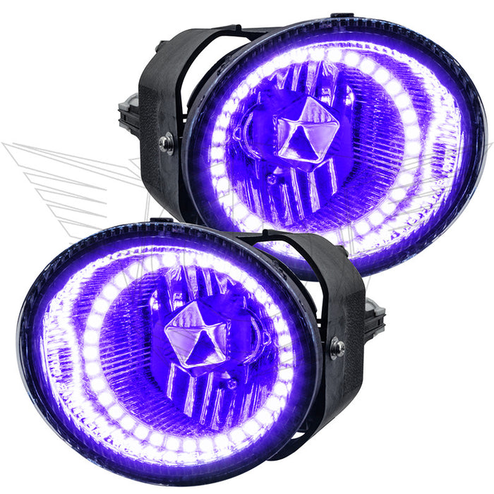 2001-2002 Nissan Frontier Pre-Assembled Fog Lights with purple LED halo rings.