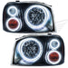 2001-2004 Nissan Frontier Pre-Assembled Halo Headlights-Triple Halos with white LED halo rings.