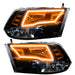 2009-2018 RAM ColorSHIFT Switchback Quad Pre-Assembled Halo Headlights - Black Housing with amber halos.