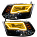 2009-2018 RAM ColorSHIFT Switchback Quad Pre-Assembled Halo Headlights - Black Housing with yellow halos.