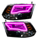 2009-2018 RAM ColorSHIFT Switchback Quad Pre-Assembled Halo Headlights - Black Housing with pink halos.