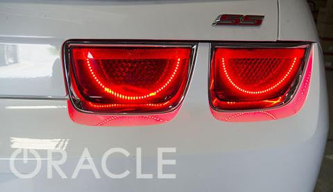 Close-up of Afterburner Tail Light halos installed on a Chevrolet Camaro.