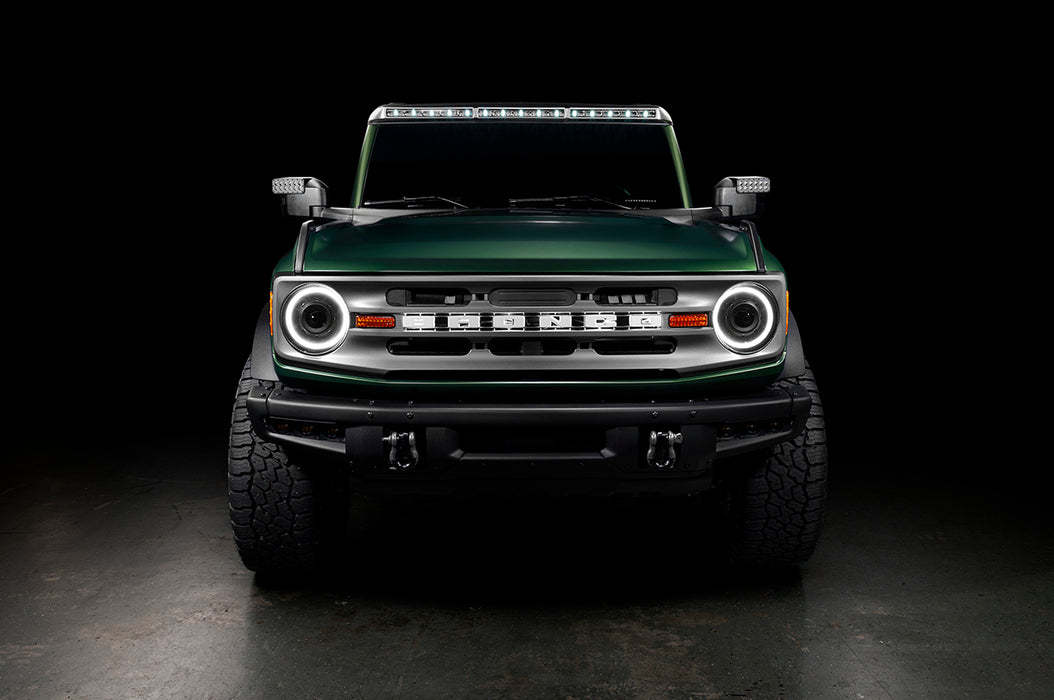 Front view of bronco with oculus turned on - white DRL