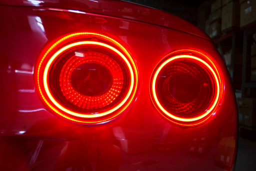 Close-up of C6 Corvette Tail Lights with afterburner halo kit installed