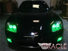 Front end of a C6 Corvette with green LED fog light halo rings.