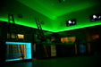 Show room with green ambient lighting