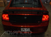 Rear view of red dodge charger with ORACLE tail light halo kit installed