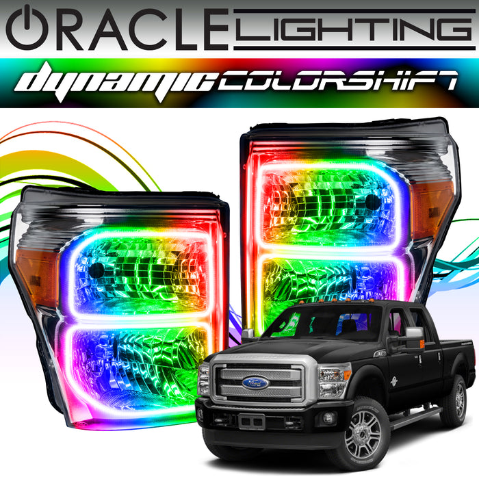 2011-2016 Ford F-250/F-350 Super Duty ORACLE Dynamic ColorSHIFT Headlight Halo Kit (Square Ring Design)