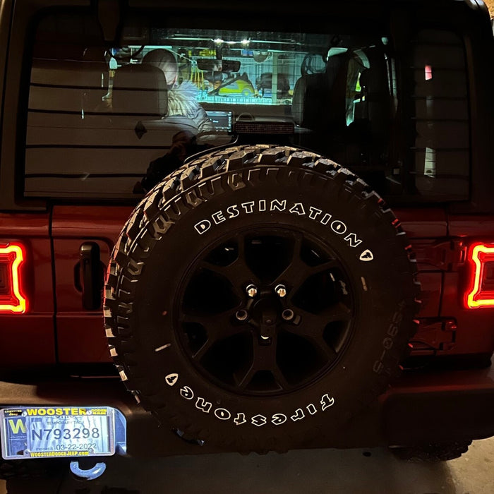 Rear end of a Jeep Wrangler with "Smoked Lens" LED Third Brake Light installed.