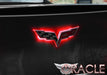 Close-up of Chevrolet C6 Corvette Illuminated Emblem with red LEDs, installed on a C6 Corvette.