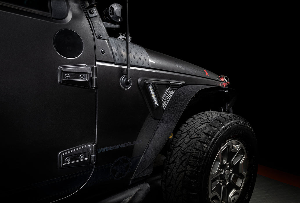 Close-up of sidetrack installed on jeep