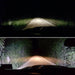 Side by side comparison from the drivers point of view, showing a dark road with LED Off-Road Side Mirrors turned off versus on.