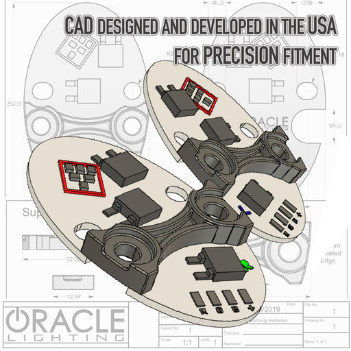 Render of DRL Circuit Boards with text that reads: "CAD designed and developed in the USA for precision fitment."